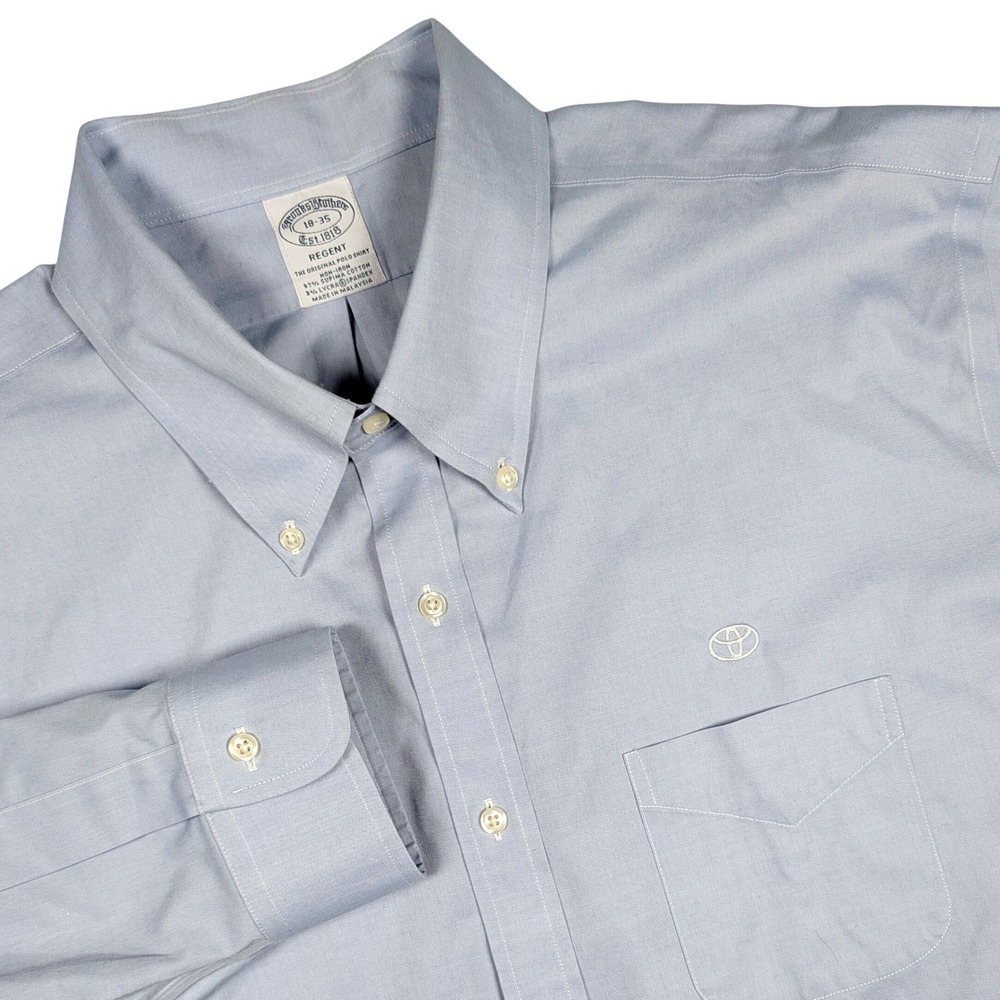Brooks Brothers Pinpoint Oxford Shirt Mens 18 35 Blue Regent Non-Iron Toyota